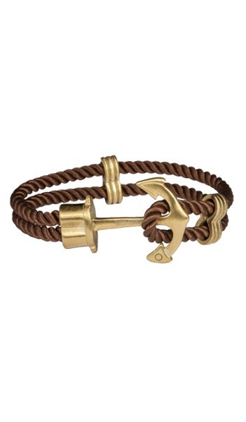 107755 Silverart HAFEN-KLUNKER | gold matt Armband Edelstahl Anker Textil braun